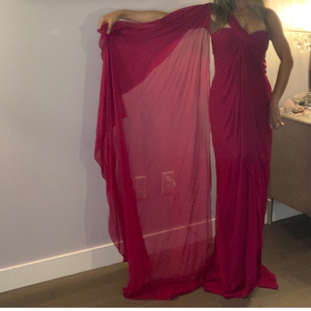 Marchesa Notte Silk One-Shoulder Grecian Gown - Picture 9 of 14